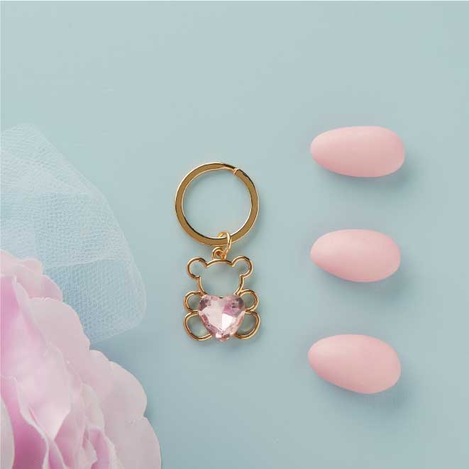 26732 - portachiavi piccolo orso oro con cuore rosa