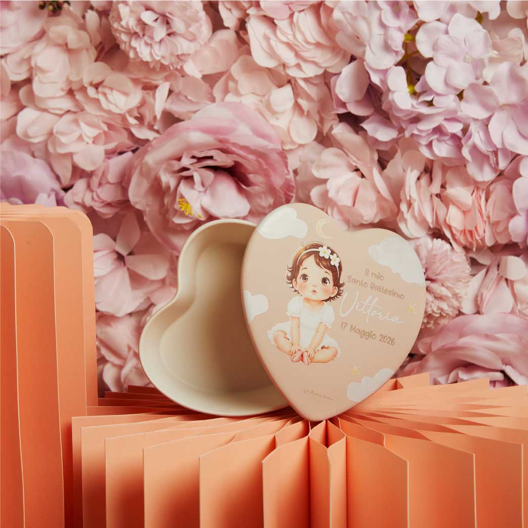 26354 - scatola cuore 12x12 senza candela battesimo femmina personalizzabile minimo 10 pezzi