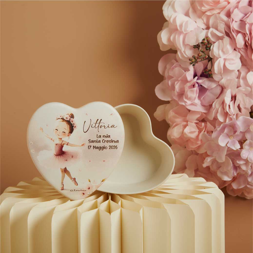 26334 - scatola cuore senza candela con ballerina 12x12 personalizzabile minimo 10 pezzi