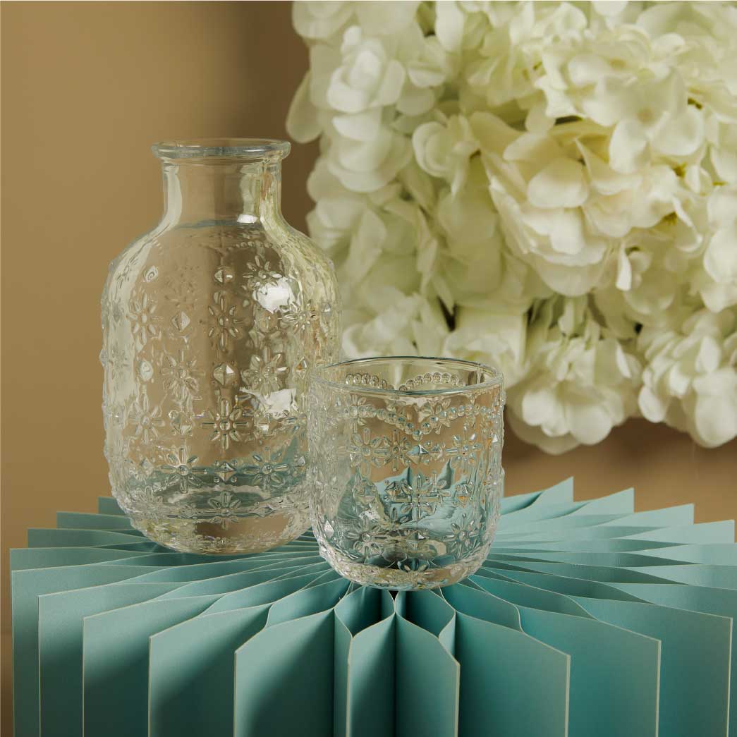 26254 - caraffa con bicchiere in vetro bianco caraffa 5,1x5x15 bicchiere 7x3,8x7,4