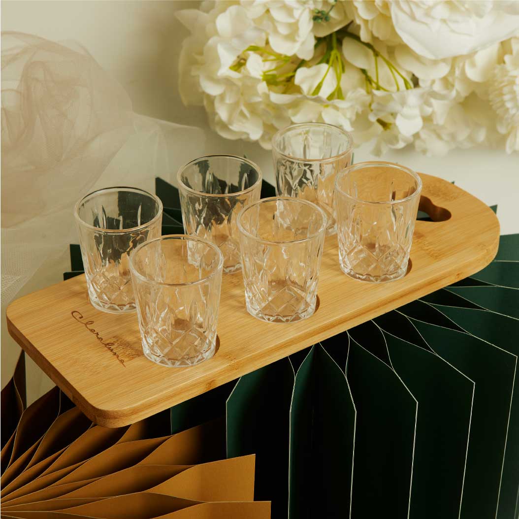 26059 - VASSOIO BAMBOO CON 6 BICCHIERINI 30X12,1X1,5